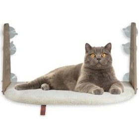 Resim Vantuzlu Kedi Cam Yatağı - Krem Açik Mavi 