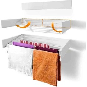 Resim Egs 75 cm Katlanabilir Çamaşır Kurutma Askısı, Duvara Monte Kurutmalık, 5 Boru, 25 Kg, Paslanmaz 