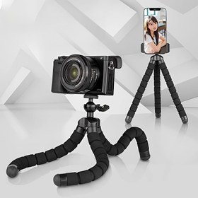 Resim Esnek Ahtapot Tripod, Sünger Tutma Kavrama ile Küçük Telefon ve Kamera Tutucu, Fotoğrafçılık ve Videografi için 360° Dönebilen Mini Ahtapot Standı, Taşınabilir ve Ayarlanabilir Braket ile Evrensel Klips 
