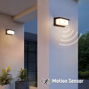 Resim PIBAOGU Hareket Sensörlü LED Dış Mekan Duvar Işığı, Su Geçirmez, 16W, Siyah ABS, Veranda, Balkon ve Bahçe Aydınlatması için Kızılötesi Algılama, Otomatik Işık Kontrol Fonksiyonu, AC85-265V 