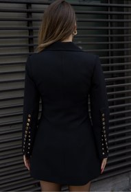 Resim buqre's moda Trend Kadın Gold Çıt Çıt Detaylı Tasarım Uzun Blazer Ceket 