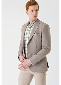 Resim İmza Örme Mono Yaka Çift Yırtmaç Likralı 6 Drop Slim Fit Dar Kesim Klasik Ceket 1002240138 - Bej 