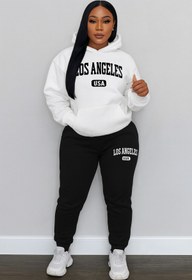 Resim classy moda Kadın Eşofman Takımı Kapüşonlu Sweatshirt ve Jogger Pantolon Los Angeles USA Baskı 