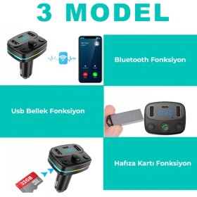 Resim Erdineks Rgb Fm Transmitter Bluetooth V5.0 Bağlatısı Sd Kart Flash Bellek Destekli Type-C USB Şarj Girişi 