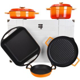 Resim Lava Döküm Beyaz Ahşap Sandık Hediyeli Turuncu Çeyiz Seti LV S ET CYZ O-W 