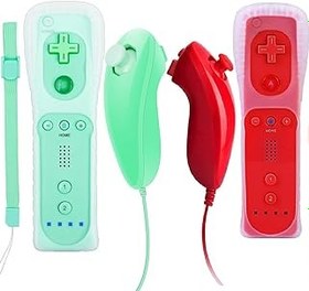 Resim JTao-tec Wii Denetleyici, Wii ve Wii U Konsolu için 2 Paket Wii Denetleyici ve Wii Nunchuck, Silikon Kılıf ve Bilek Kayışı ile 