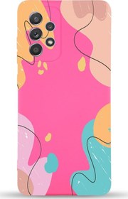 Resim Samsung Galaxy A13 Uyumlu Lansman Kılıf Karışık Renkler Tasarımlı Içi Kadife Kapak-Neon Pembe 