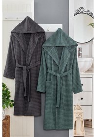 Resim Doğa Serisi Aile Bornoz Seti 2li Set Antrasit-yeşil Antrasit - Yeşil 