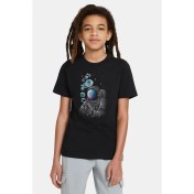 Resim Qivi Astronot Baloncuk Baskılı Unisex Çocuk Siyah T-Shirt 