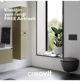 Resim Creavit Free Rim-off Duroplast Yavaş Kapanan Klozet Kapaklı Mat Antrasit Set 