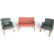 Resim Taba Ve Yeşil Deri Ahşap Ayaklı Ofis Koltuk Takımı Büro Koltuk Ve Kanepeleri Deri Ofis Mobilyası 