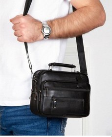 Resim Lederax Hakiki Deri Çelik Kasalı Yatay El Çantası 20X16 Cm-Siyah 