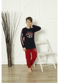 Resim Yeni Sezon Erkek Çocuk Gez Garson Uzun Kollu Pamuk Penye Pijama Takımı 5084-lacivert Lacivert 