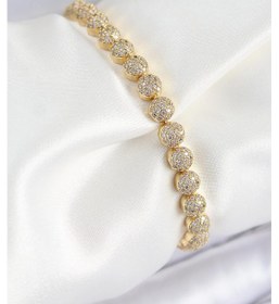 Resim Pirinç Zirkon Taşlı Yarım Topcuk Model Gold Renk Vıp Seri Kadın Bileklik Çok Renkli 