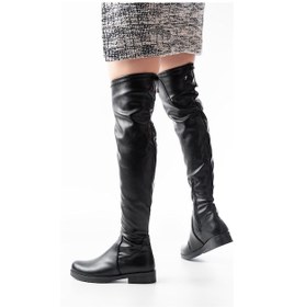 Resim 165-streç Siyah Diz Üstü Fermuarlı Günlük Kadın Çizme - Siyah 