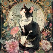 Resim 1 adet DIY 5D Elmas Boyama Kiti - Şirin Kedi ile Çiçekli Halo, Büyük 39.88x39.88 cm Yuvarlak Elmas Dikiş Sanat, Akrilik El Sanatları Ev ve Ofis Duvar Dekoru, Elmas Boyama Aksesuarları 