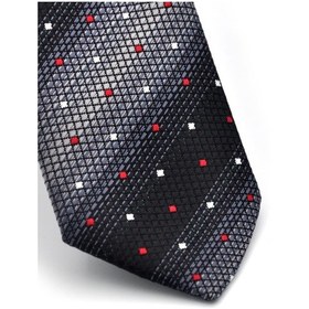 Resim Gaffy Gri Füme Ve Siyah Verev Desenli Dokuma Kumaş Mendilli Slim Fit Kravat // Sdk-240803 Desenli 