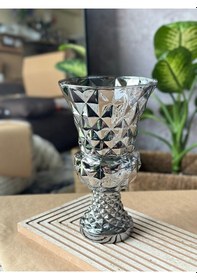 Resim Diamond Desenli Kristal Cam Vazo - 28x15 Cm Hediyelik Lüx Vazo Modern & Lüks Dekoratif Büyük Boy Vazo Şeffaf 
