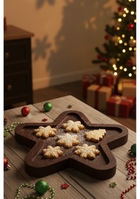 Resim Snippy Star - Yıldız Desenli Ahşap Çerezlik Yılbaşı Çerezlik Sunum Tabağı Ahşap 