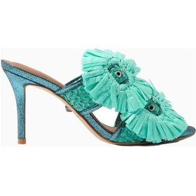 Resim Kurt Geiger Raffia Buckle Lüks Tasarım Topuklu Sandalet Mavi 