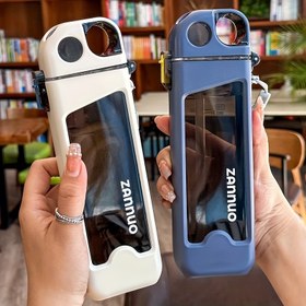 Resim 1 adet BPF içermeyen kare su şişesi pipetli - Sızdırmaz, Taşınabilir, 350ml/11.83oz, Elde yıkama, Açık hava ve seyahat için polikarbonat su bardağı 