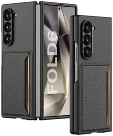Resim Galaxy Z Fold 6 Karbonfiber Arka Yüzey Zore Kartlıklı Z-Kart Kıpta Sert Kapak-Siyah 