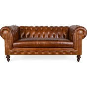 Resim Hanel Mobilya Klasik Chesterfield Chester Kanepe 2 Kişilik Kahve Suni Deri 