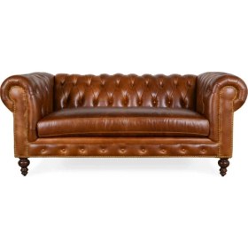 Resim Hanel Mobilya Klasik Chesterfield Chester Kanepe 2 Kişilik Kahve Suni Deri 