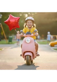 Resim Pedallı Ve Ebeveyn Kumandalı Işıklı Çocuk Akülü Motoru - Mini Retro Scooter Pembe 