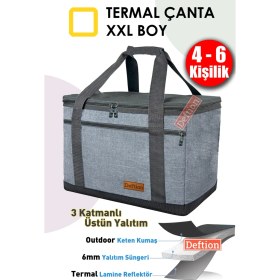 Resim Deftion Premium 4-6 Kişilik 40 Litre Antrasit Keten Termoslu Kamp Piknik Plaj Çantası Termal Isı Yalıtımlı Termos Çanta 