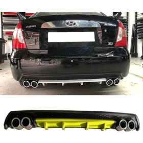 Resim Hyundai Accent Era Uyumlu Sarı Difüzör Çiftli Yuvarlak Egzoz Görünümlü D Tip Difizör 2006 - 2009 
