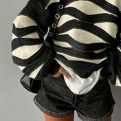 Resim Kadınlar İçin Bol Kesim Mavi & Beyaz Çizgili Kazak - Yumuşacık Yuvarlak Omuzlu Rahat Kalın Örgü, Her Sezon Şık 3'lü Katman Parça, ile Gün Boyu Konfor Sunan Renkli ve Geniş Model Uzun Kol Sweater 