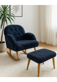 Resim Miracle 3d Lüx Düğmeli Sallanan Ahşap Ayaklı Berjer Koltuk - Puf Hediyeli Antrasit 