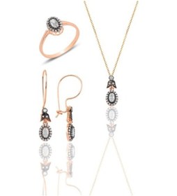 Resim Gümüş Rose Elmas Montürlü Oval Üçlü Set… (536819187) 