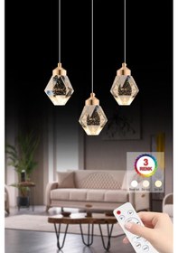 Resim İstanbul Avize Kabarcıklı Liya 3'lü Gold Kumandalı 3 Renk Ledli Modern Led Avize 