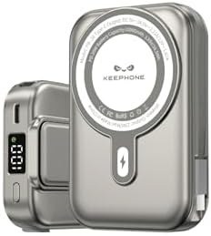 Resim Magsafe Powerbank 10000mAh, Standlı, Dijital Ekran, iPhone 12 13 14 15 16 ile Uyumlu, Android Uyumlu, Titanium Gri 