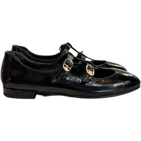 Resim Tufan Shoes Siyah Hakiki Rugan Deri Çift Bantlı Babet Ayakkabı Siyah 