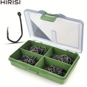 Resim 200 adet Sazan Balıkçılık Kancaları, PTFE Kaplamalı Yüksek Karbonlu Paslanmaz Çelik Gözli Balık Kancaları, Kutulu X611 