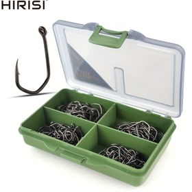 Resim 200 adet Sazan Balıkçılık Kancaları, PTFE Kaplamalı Yüksek Karbonlu Paslanmaz Çelik Gözli Balık Kancaları, Kutulu X611 