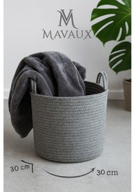 Resim Mavaux Çok Amaçlı, 30cm-30cm Orta Boy, Yanları Saplı, Jüt, Hasır, Dokuma Sepet, Düzenleyici Organizer Gri 