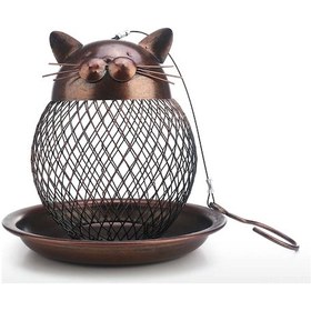 Resim Skycity Vintage Demir El Yapımı Kedi Figürlü Kuş Yemeği, Bahçe Dekorasyonu, Ağ Desenli Kuş Yem Tutucu, Dış Mekan İçin Asılı Tasarım 