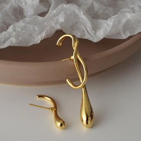 Resim Dora Accessories Damla Şeklinde İki Kulak Farklı Altın Renk Küpe 