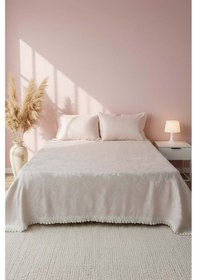 Resim Style Pudra Çift Kişilik Yatak Örtüsü Seti Pembe 