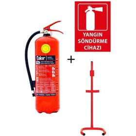 Resim Çakır Yangın Tüpü 6 KG +Yangın Tüpü Levhası ve C Tipi Sehpa 3'lü Set 