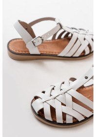 Resim 205-02 Beyaz Ortopedik Hakiki Deri Kadın Sandalet Altın - Taba 