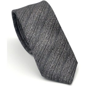 Resim Gaffy Gri Kırcıllı Desenli Füme Dokuma Kumaş Mendilli Slim Fit Kravat // Sdk-2501-3 Füme 