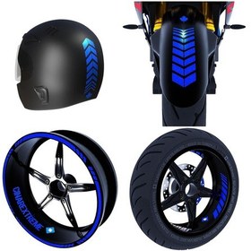Resim Moto Rider 4'lü Sticker Seti Reflektif Mavi İç Dış Jant Şeridi Kask Ve Çamurluk Çınar Extreme 