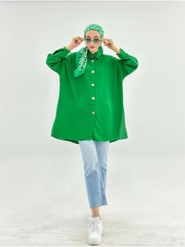 Resim CNG MODA Kadın Tesettür Düğmeli Aerobin Gömlek-Beboton Yeşili - standart 