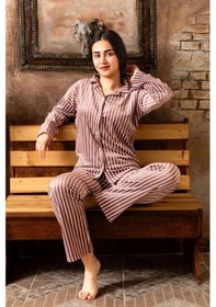 Resim Sude Kadın Kışlık Gömlek Yaka Kadife Çizgili Pijama Takımı P200/840 - 1 Adet 001 