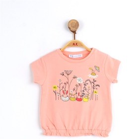 Resim NK Kız Bebek Çocuk Tavşanlı Çiçekli Beli Lastikli Kısa Kollu Bluz 